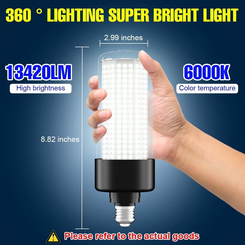 DuuToo 1000W Equivalent LED Corn Bulbs 13420Lumen 6000K Daylight White Lamp E26/E39 Medium Mogul Base 100W Large Area Lights 100-277V Commercial Industrial Lighting Garage Workshop Warehouse High Bay Fixture - Image 2
